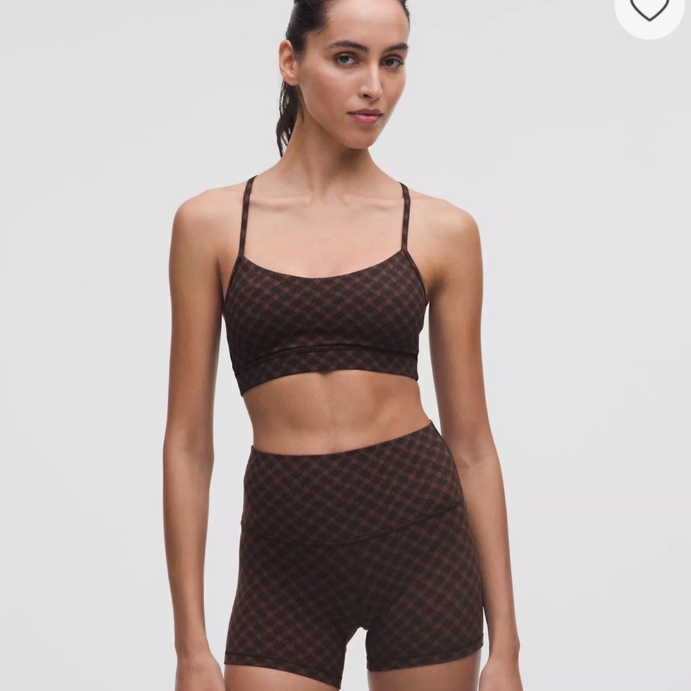Lululemon brown jacquard bra and shorts set